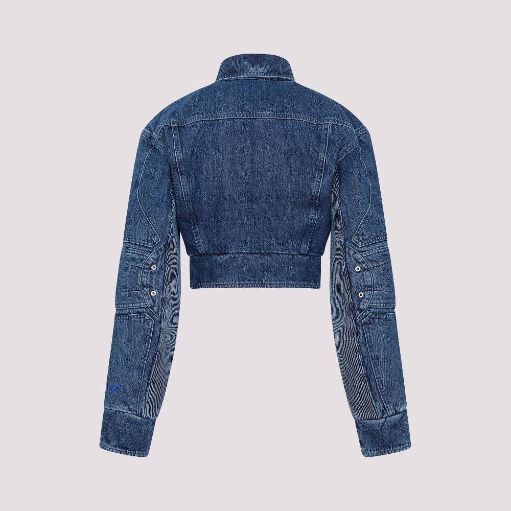 OFF-WHITE  Giacca Moto Cropped Denim Blu Off-White Fino Al -60%