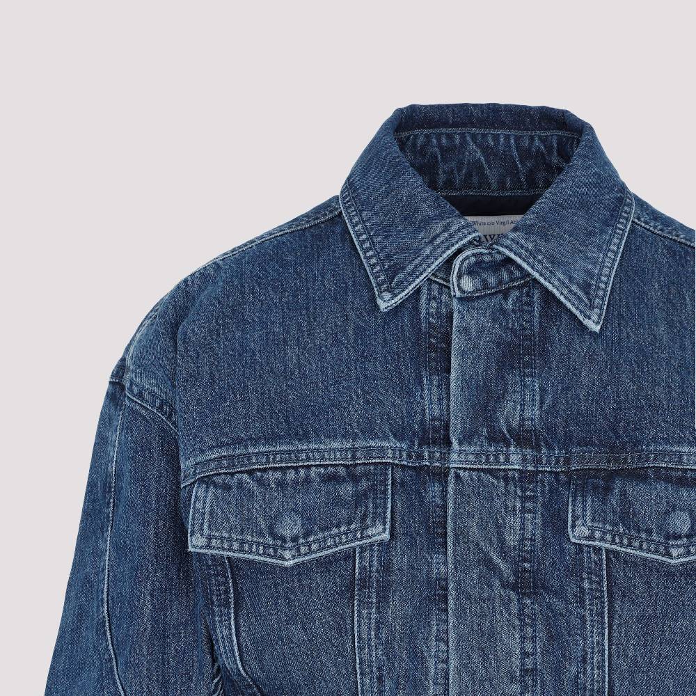 OFF-WHITE  Giacca Moto Cropped Denim Blu Off-White Fino Al -60%