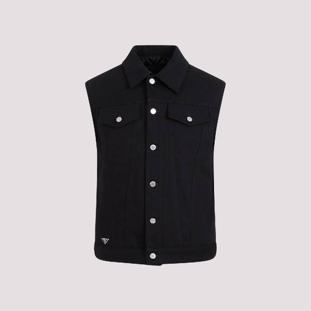 PRADA  Gilet di Jeans Nero in Cotone PRADA - Panciotto Senza Maniche Uomo Saldi