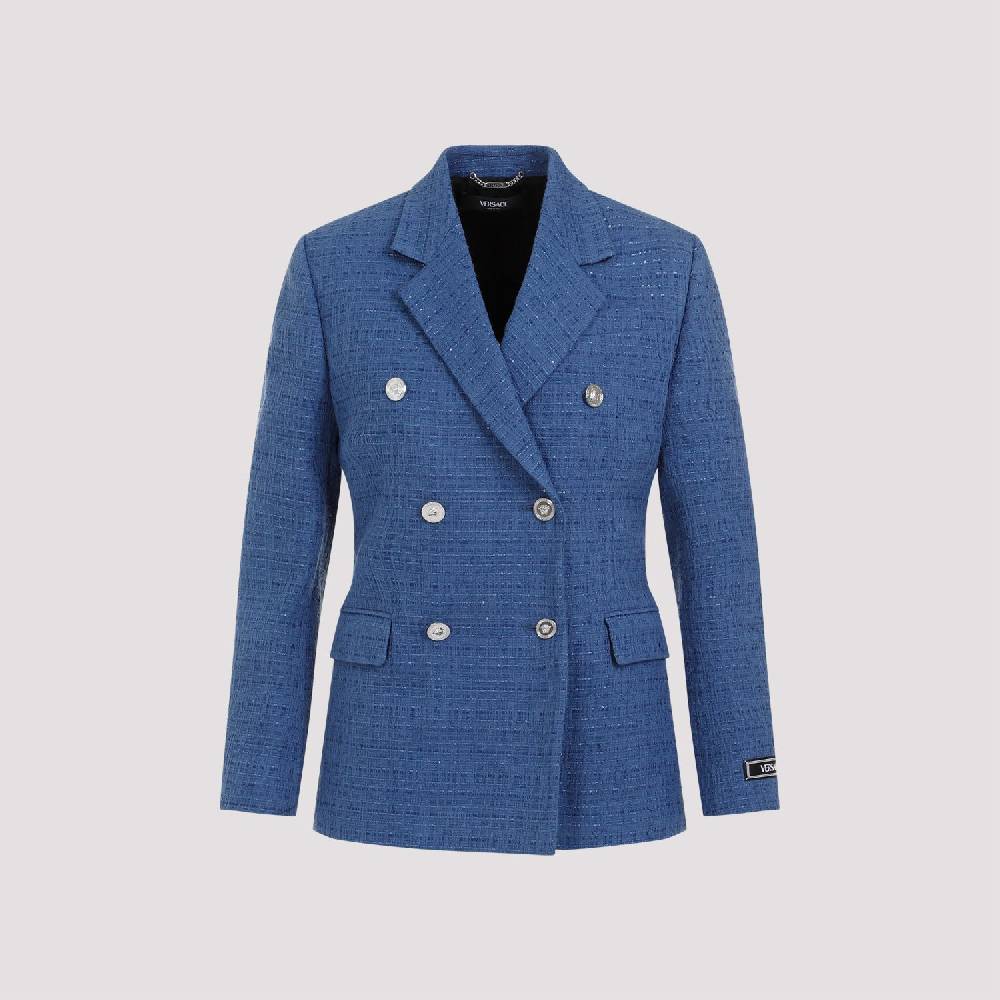 VERSACE  Blazer Tweed Cotone Blu Versace da Donna Offerte