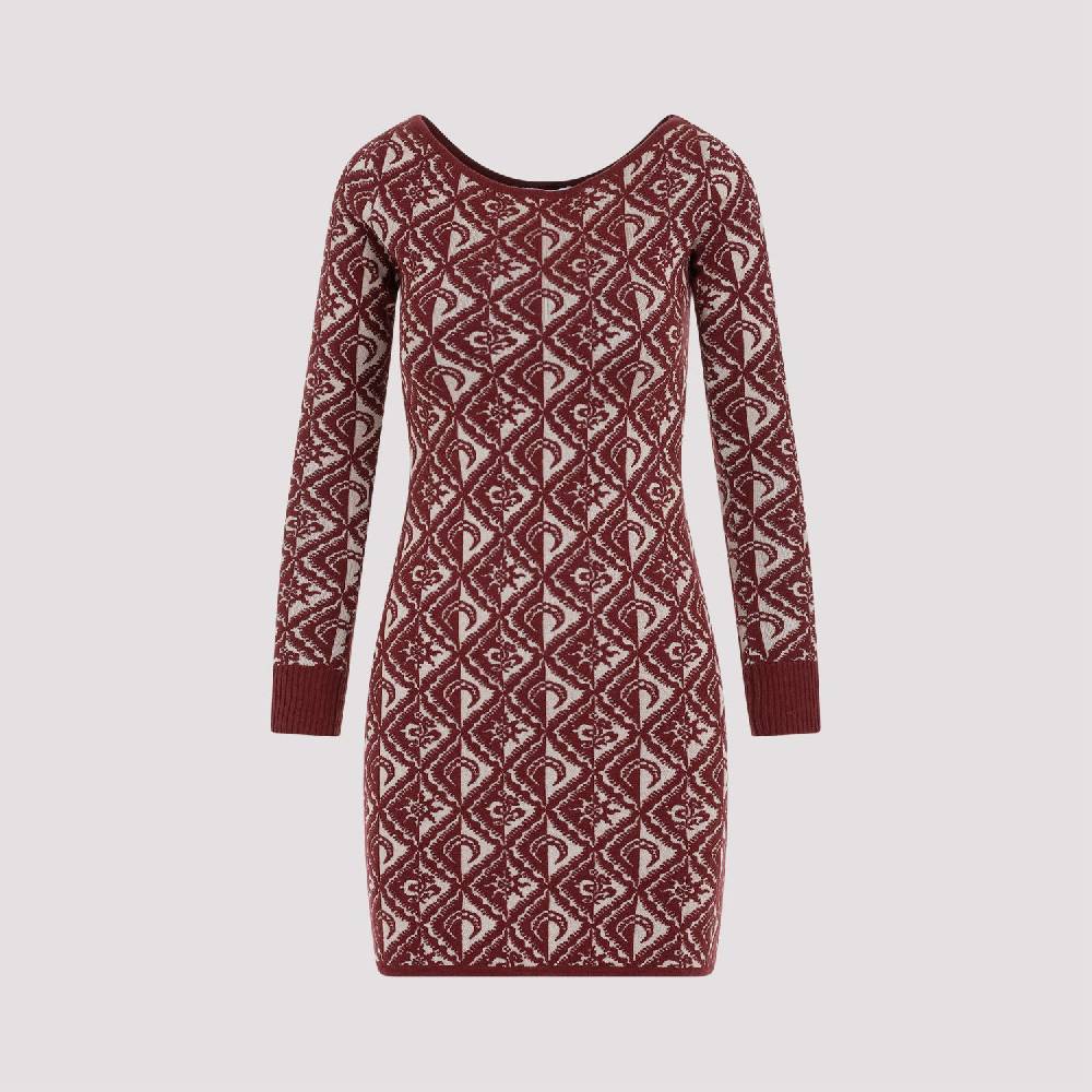 MARINE SERRE  Abito Corto Jacquard Rosso Marine Serre in Lana Vendita Calda