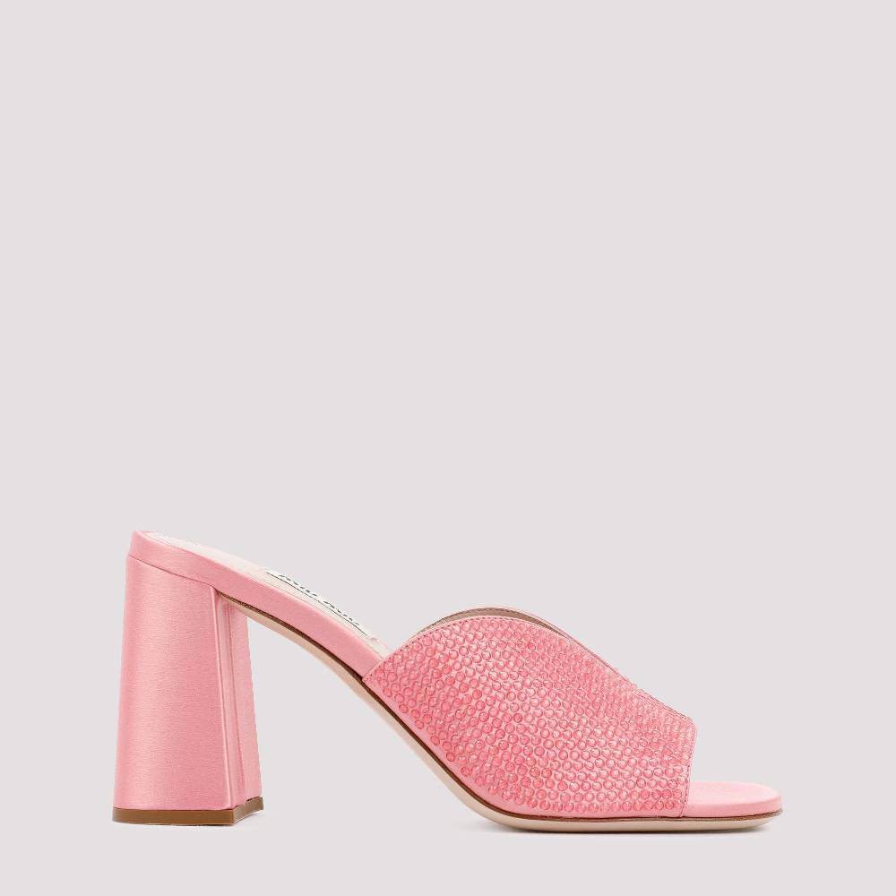 MIU MIU  Sandali MIU MIU in Raso Rosa con Tacco Largo 8,5cm Italy