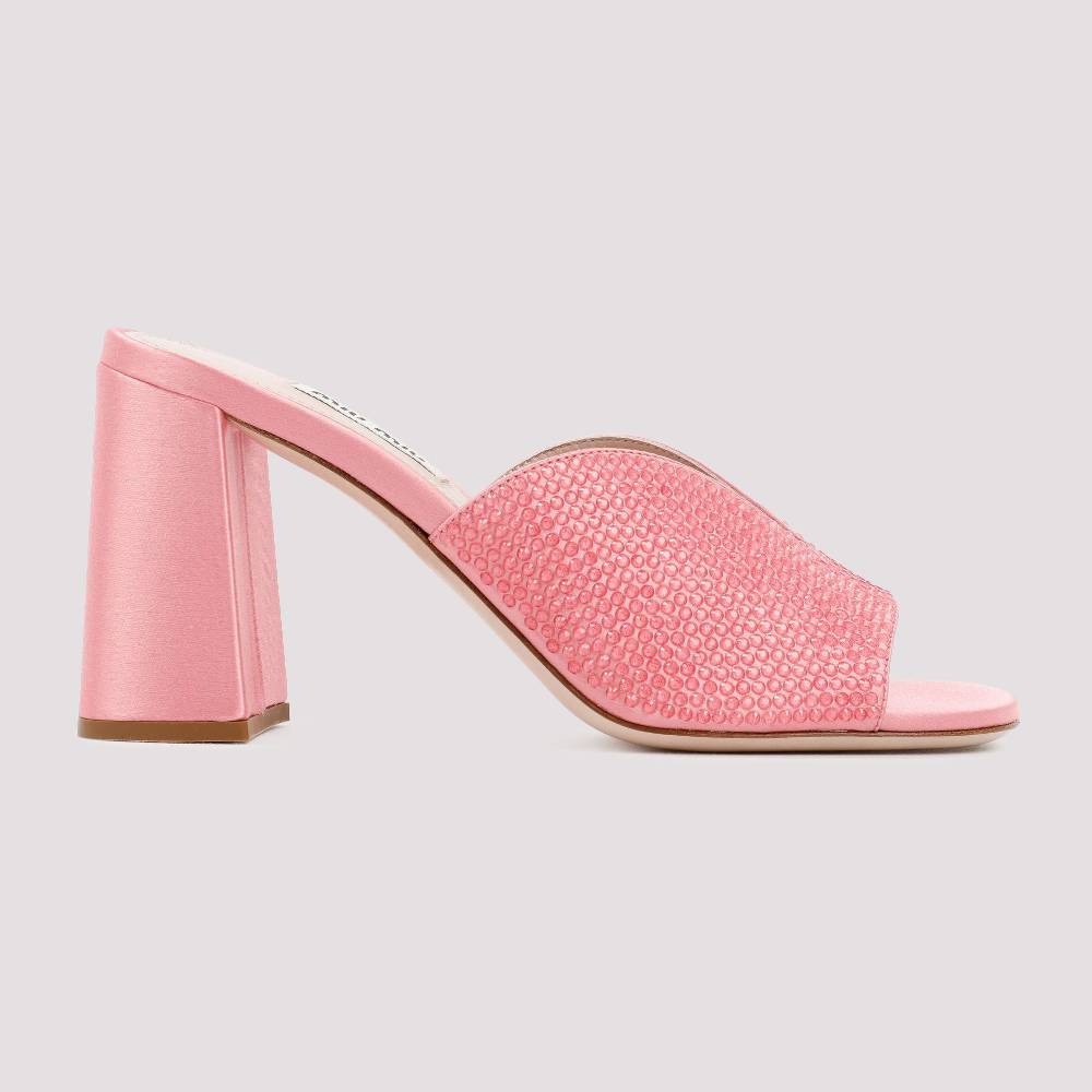 MIU MIU  Sandali MIU MIU in Raso Rosa con Tacco Largo 8,5cm Italy