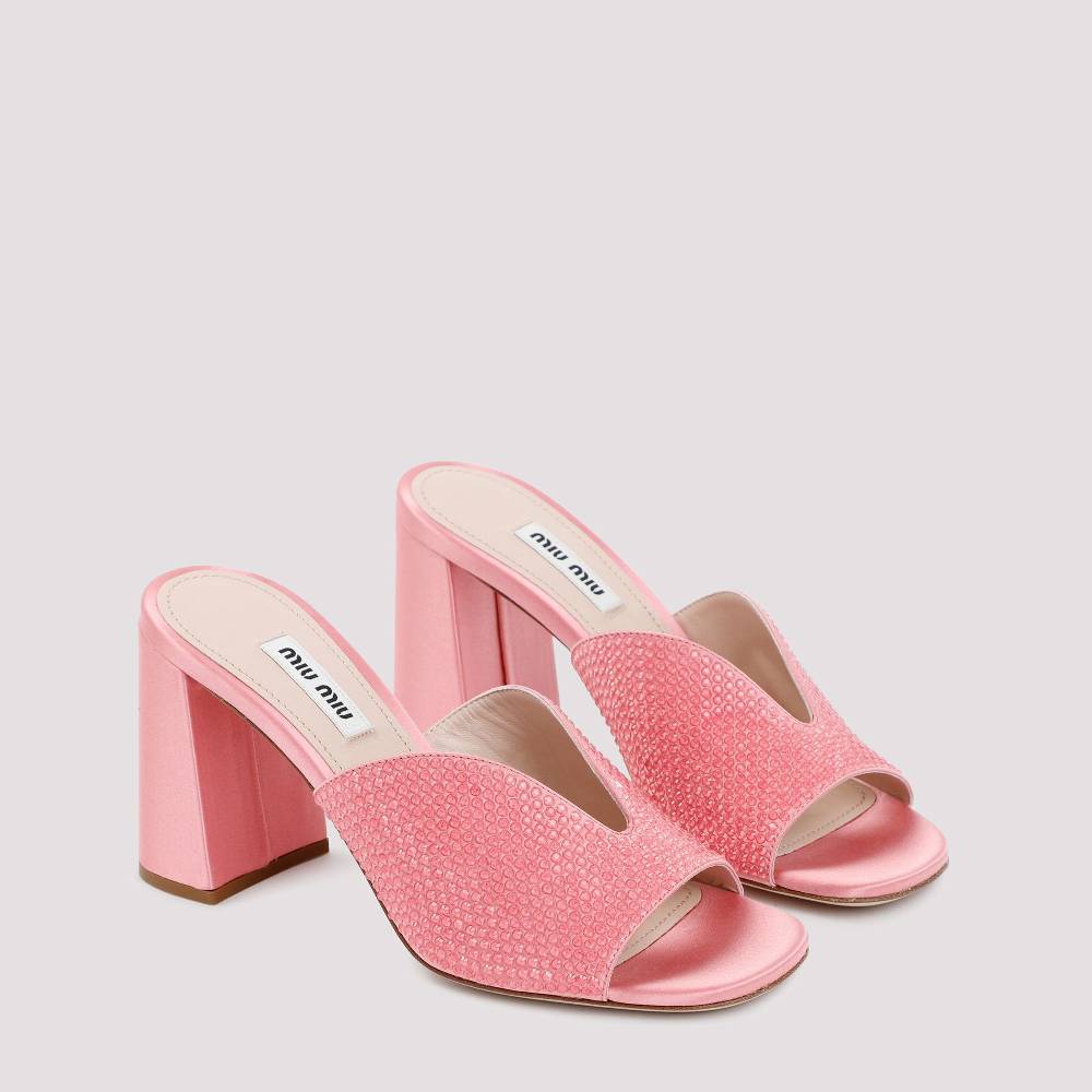MIU MIU  Sandali MIU MIU in Raso Rosa con Tacco Largo 8,5cm Italy
