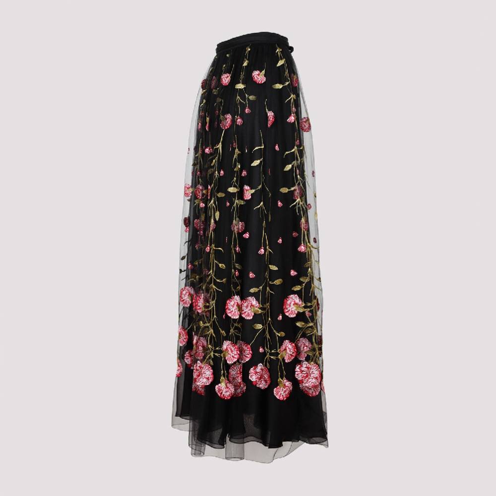 GIAMBATTISTA VALLI  Gonna Midi in Tulle Nero Ricamato con Rose di Giambattista Valli 2025