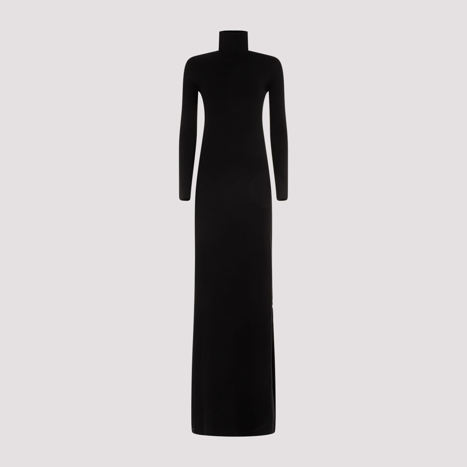 SAINT LAURENT  Abito Lungo Nero in Lana Saint Laurent Collo Alto Nuovo