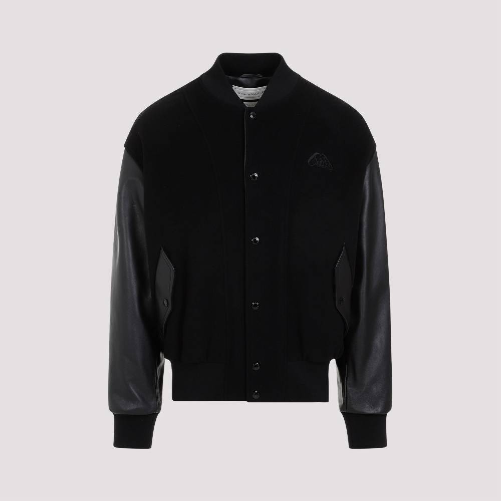 ALEXANDER MCQUEEN  Bomber Uomo Alexander McQueen in Cashmere e Pelle Nera Pezzi Unici