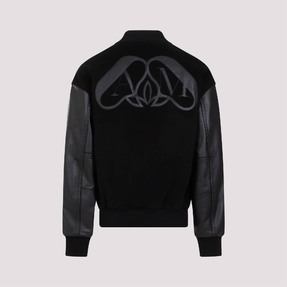 ALEXANDER MCQUEEN  Bomber Uomo Alexander McQueen in Cashmere e Pelle Nera Pezzi Unici