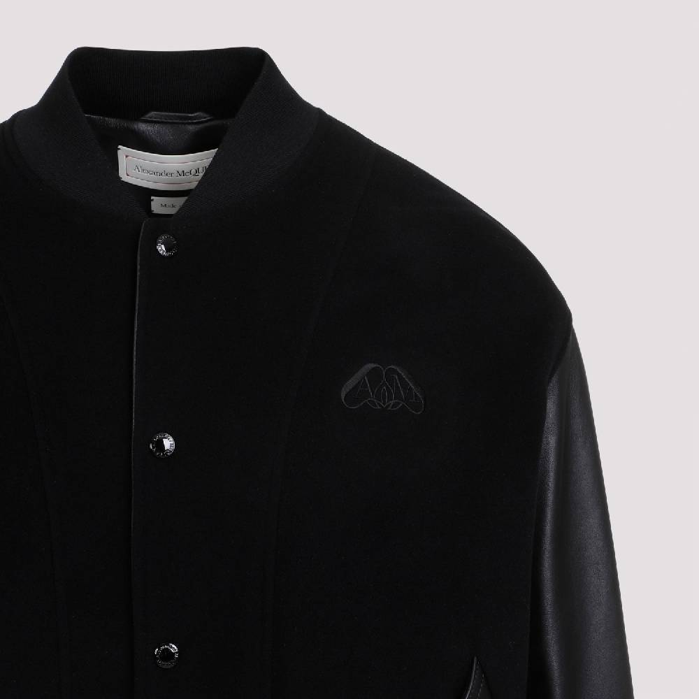 ALEXANDER MCQUEEN  Bomber Uomo Alexander McQueen in Cashmere e Pelle Nera Pezzi Unici