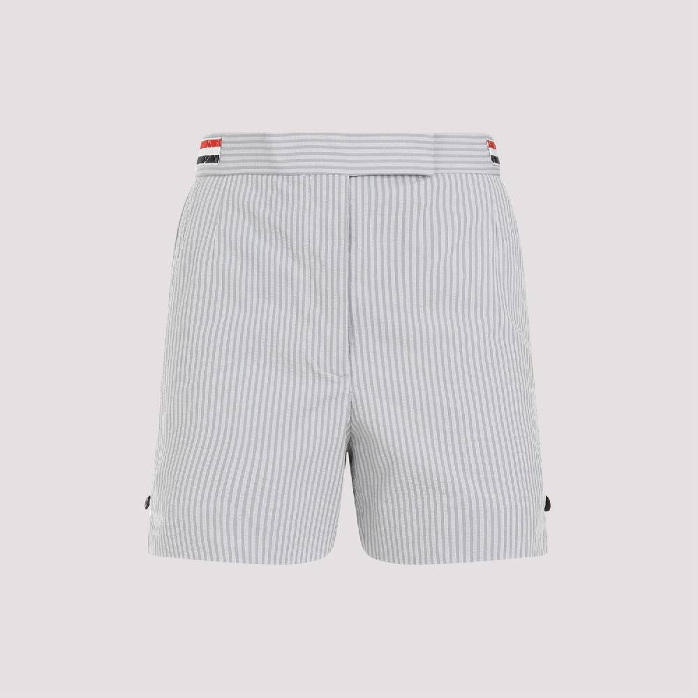 THOM BROWNE  Pantaloncini di Cotone Grigio Thom Browne con Righe Signature Consegna Veloce