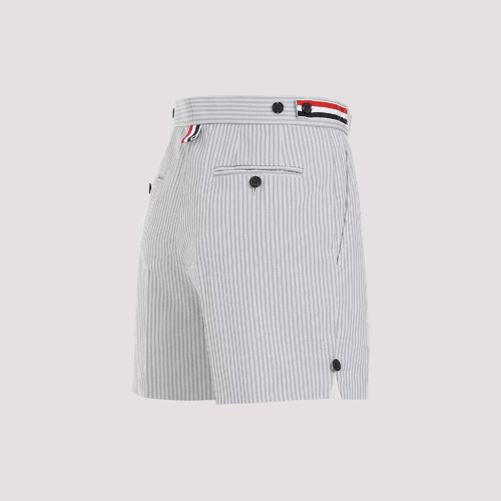THOM BROWNE  Pantaloncini di Cotone Grigio Thom Browne con Righe Signature Consegna Veloce
