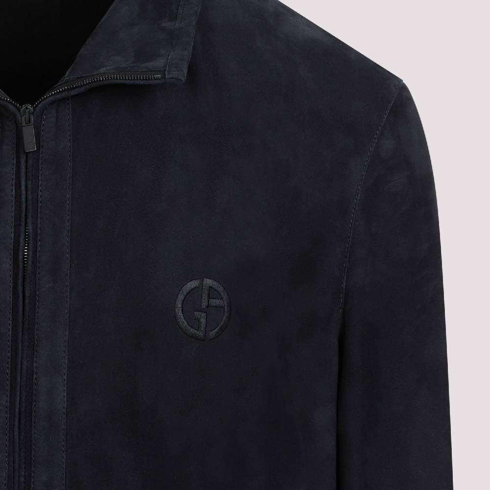 GIORGIO ARMANI  Giubbotto in Pelle Scamosciata Blu Uomo Giorgio Armani Sconto