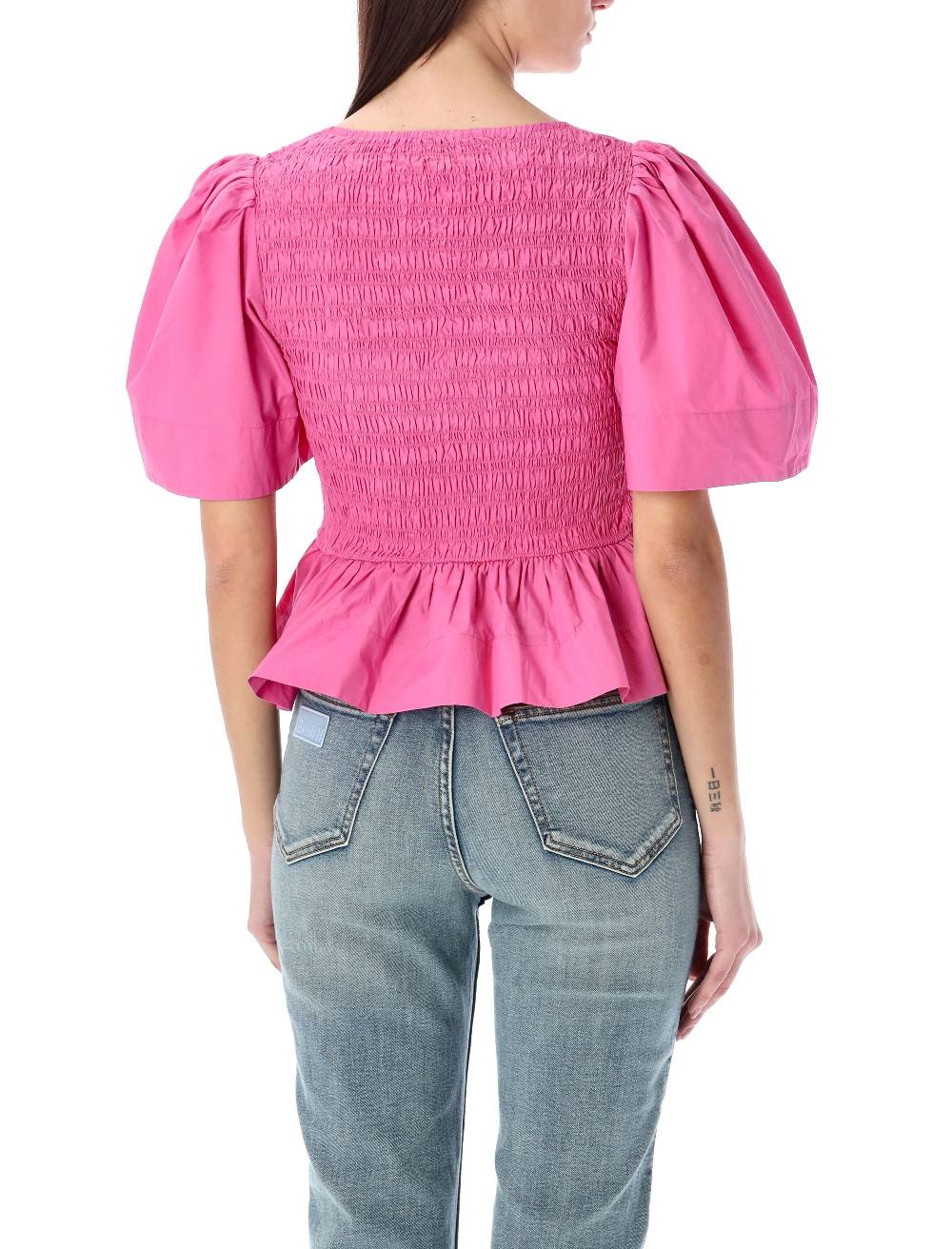 GANNI  Blusa in Cotone con Maniche a Palloncino e Peplo GANNI Saldi