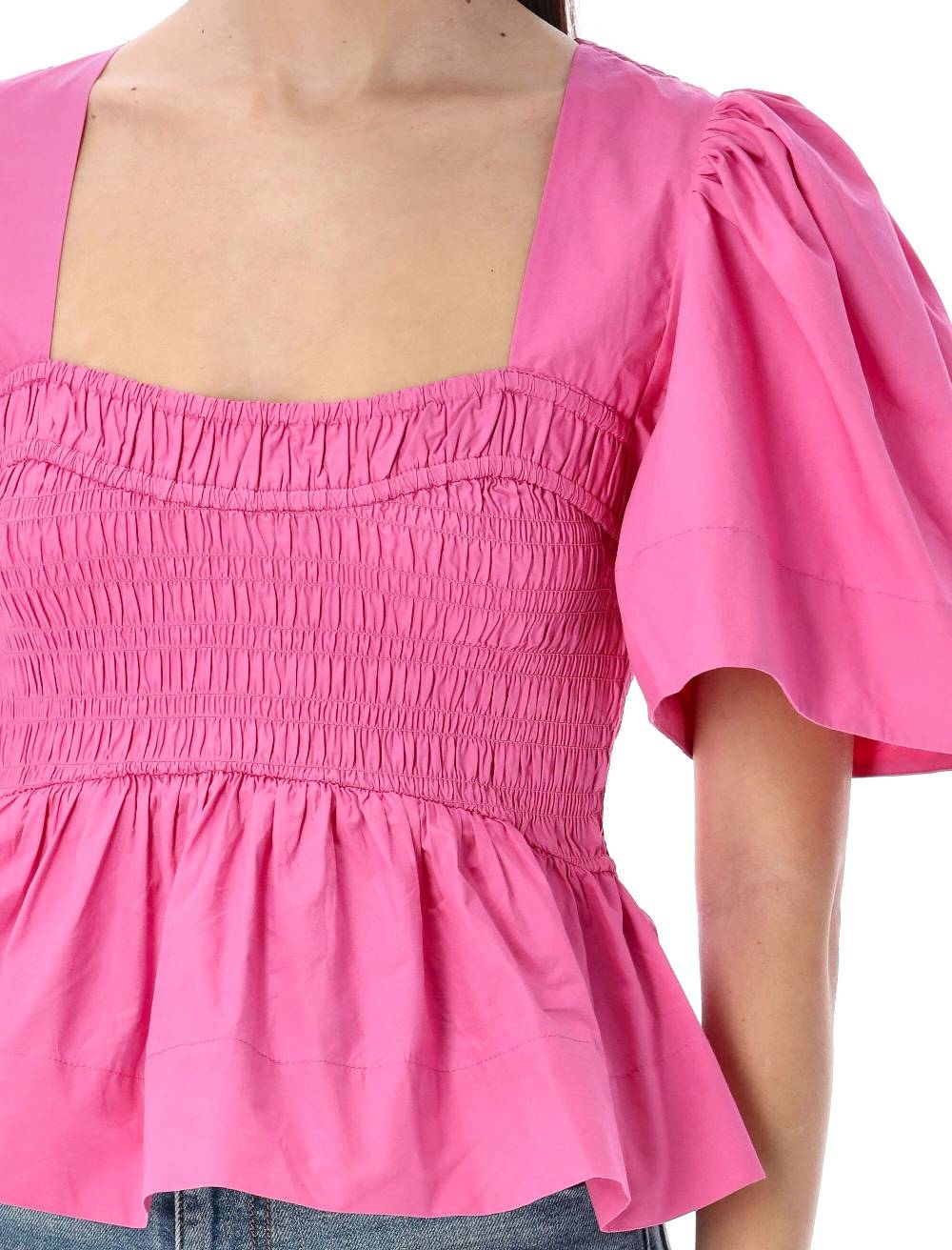 GANNI  Blusa in Cotone con Maniche a Palloncino e Peplo GANNI Saldi