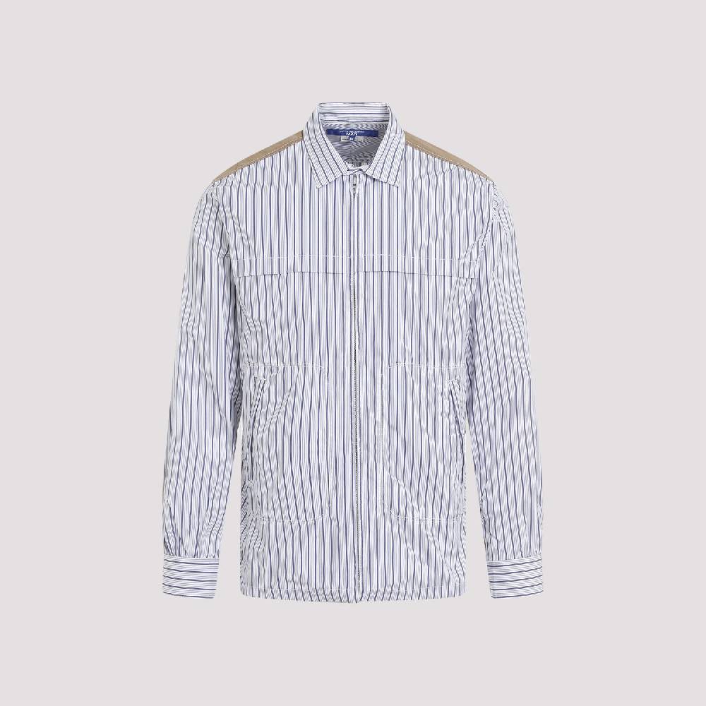 JUNYA WATANABE  Camicia in Cotone da Uomo Junya Watanabe - Bianca a Righe con Zip Offerte
