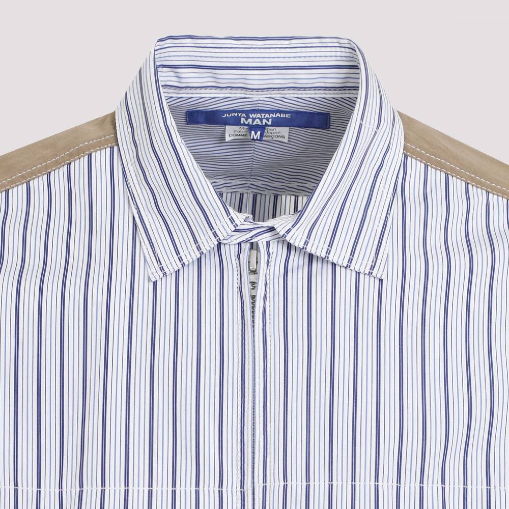 JUNYA WATANABE  Camicia in Cotone da Uomo Junya Watanabe - Bianca a Righe con Zip Offerte