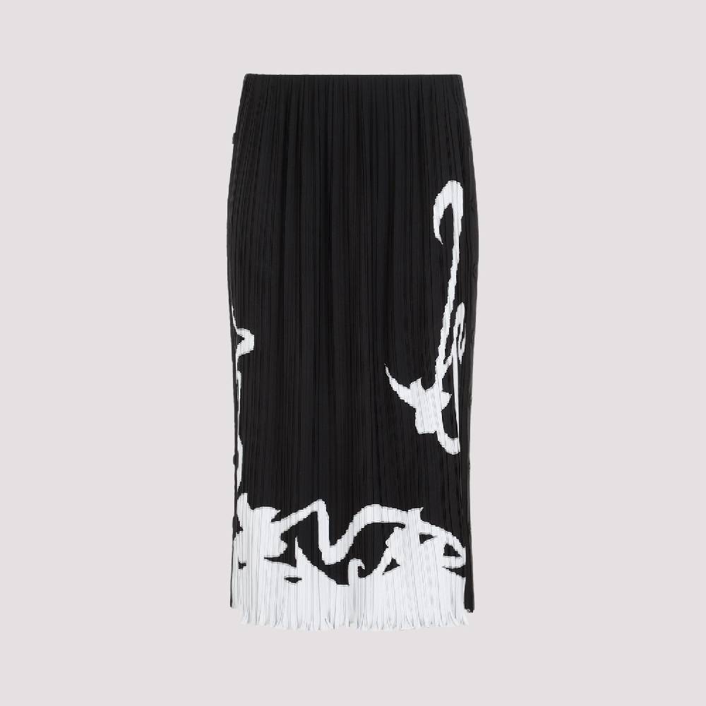LANVIN  Gonna Midi Piegata Nera LANVIN con Motivo Geometrico Nuova