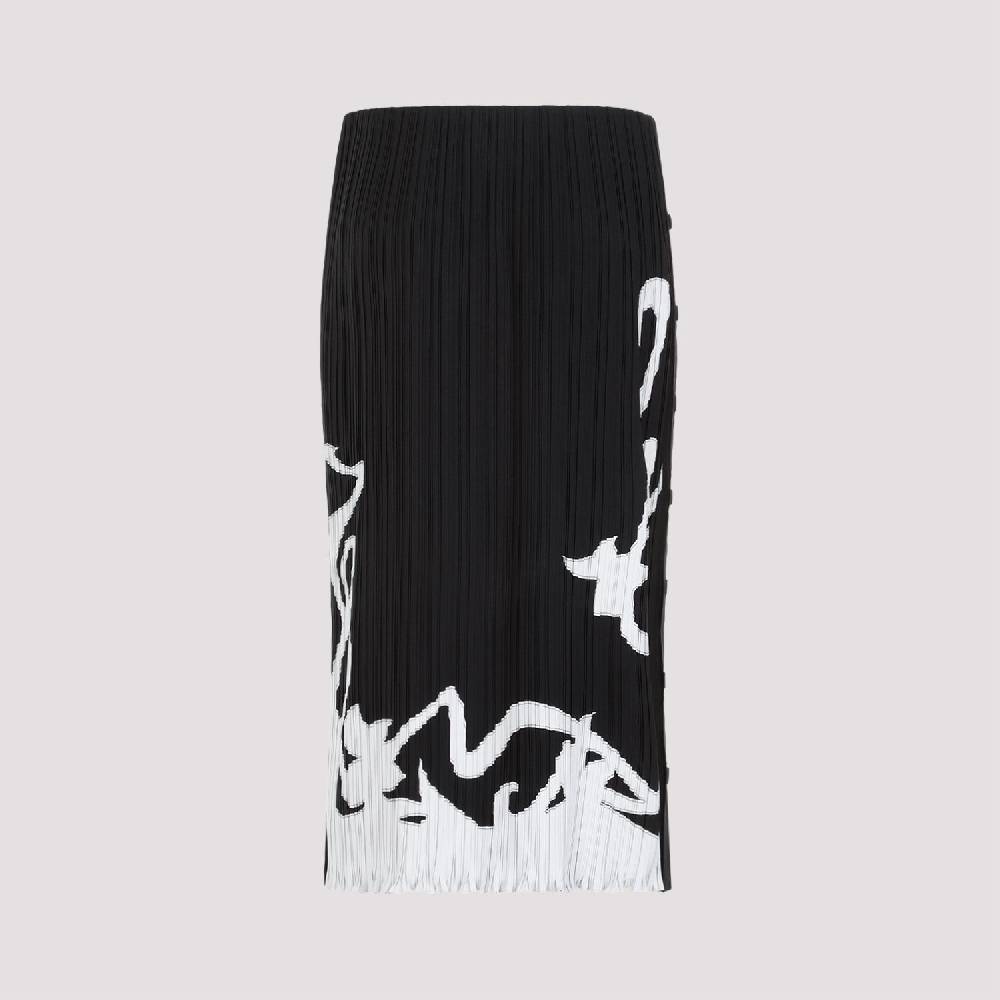 LANVIN  Gonna Midi Piegata Nera LANVIN con Motivo Geometrico Nuova