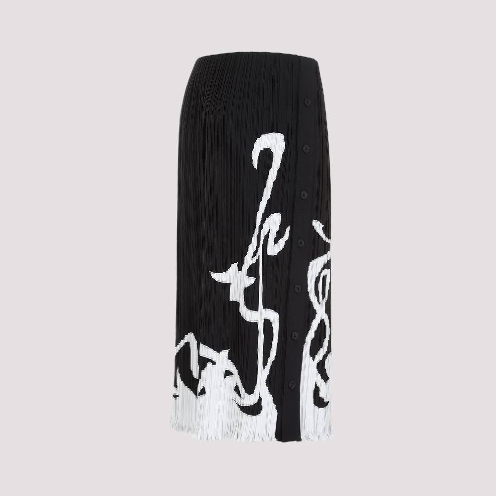 LANVIN  Gonna Midi Piegata Nera LANVIN con Motivo Geometrico Nuova