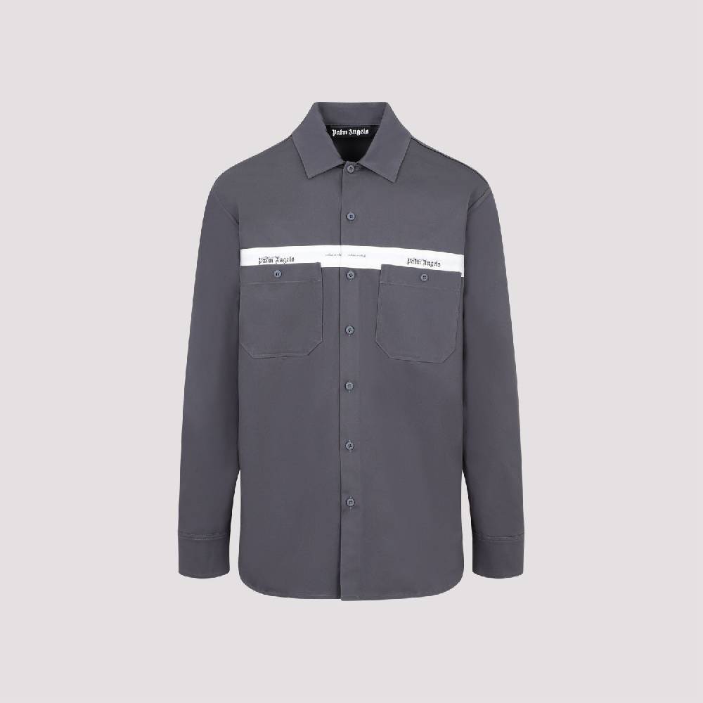 PALM ANGELS  Camicia in Cotone Antracite Palm Angels con Fascia Logo Moda