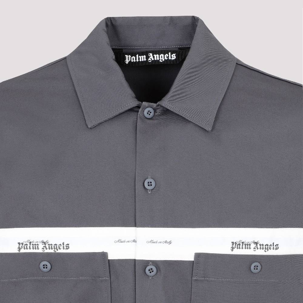 PALM ANGELS  Camicia in Cotone Antracite Palm Angels con Fascia Logo Moda