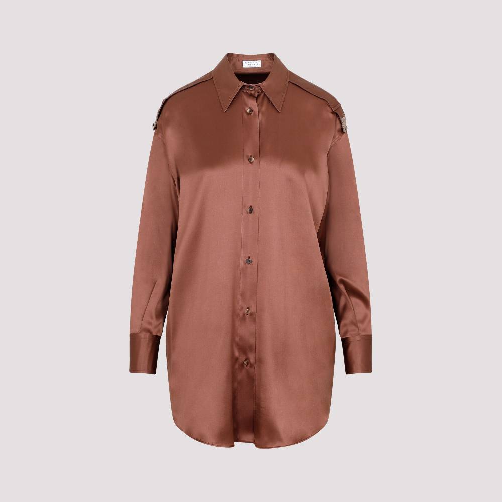 BRUNELLO CUCINELLI  Camicia Marrone in Seta Brunello Cucinelli da Donna Nuovo