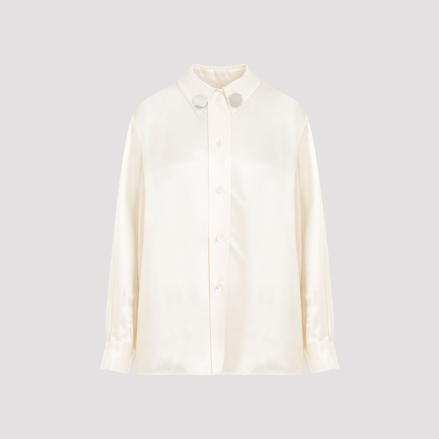 JIL SANDER  Camicia Satinata Beige Jil Sander in Viscosa con Bottoni Argento Vendita