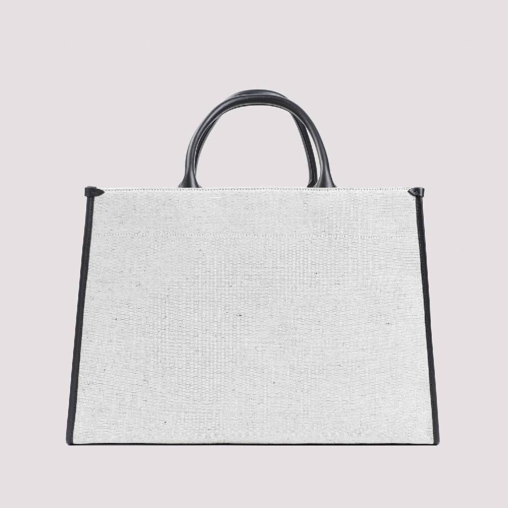 LANVIN  Borsa Shopper Lanvin in Cotone e Lino Grigio con Rifiniture in Pelle Negozi Online
