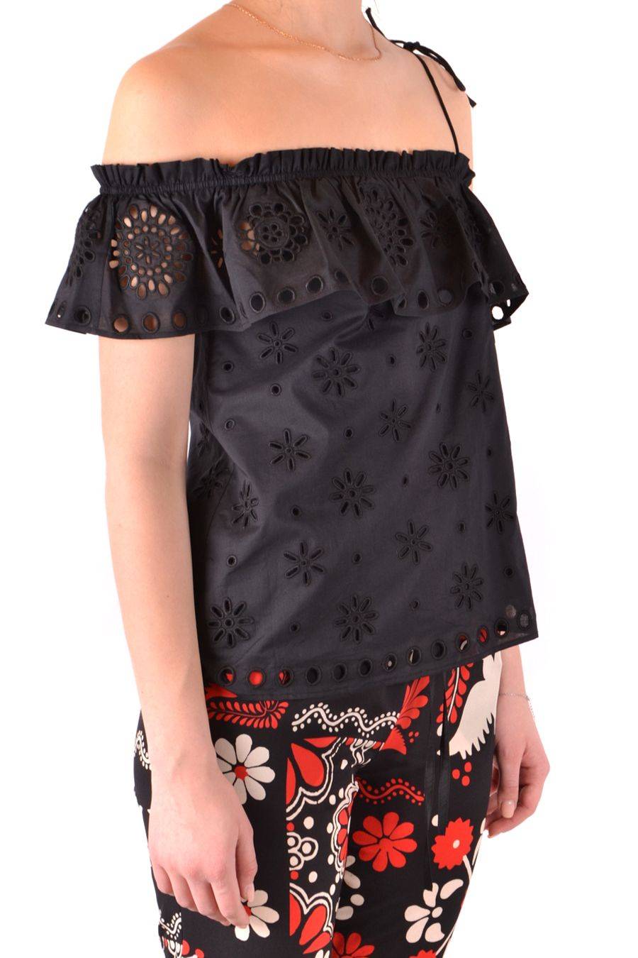 RED VALENTINO  Top Elegante di Cotone Nero RED VALENTINO Negozio