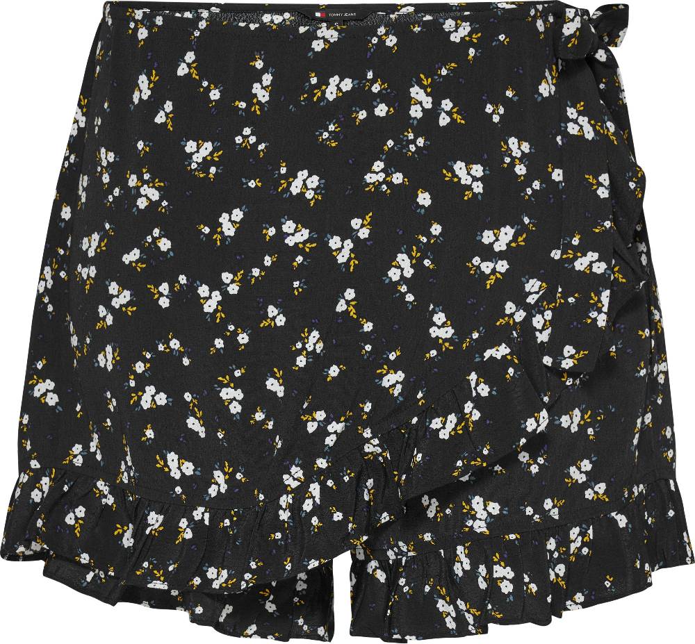 TOMMY JEANS  Shorts Avvolgenti Neri a Fiori Tommy Jeans con Volant Qualità