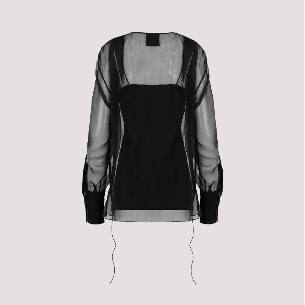 GIVENCHY  Camicia Nera in Seta Drappeggiata Givenchy con Lacci Laterali Economico