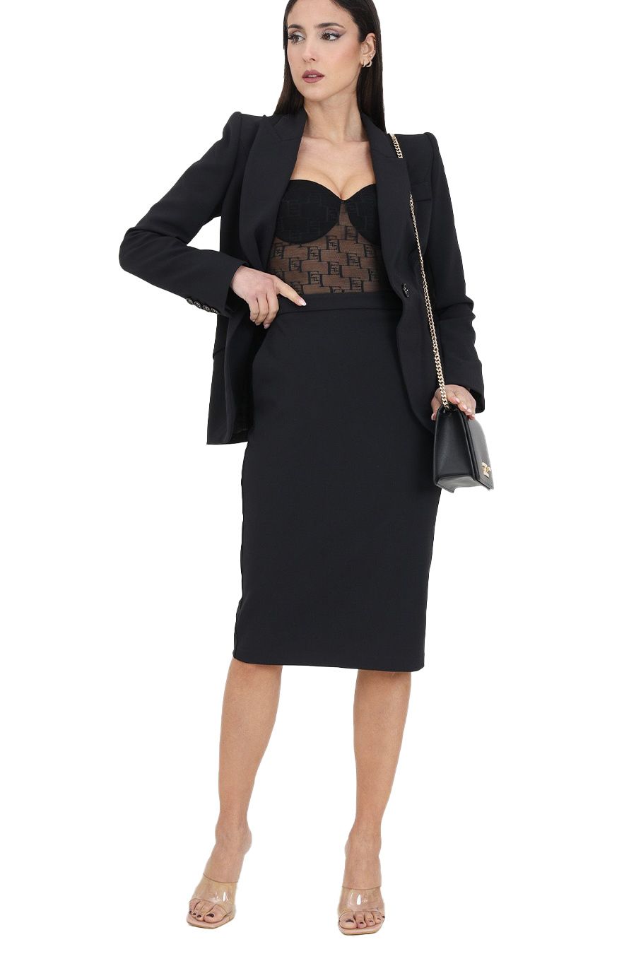ELISABETTA FRANCHI  Gonna Nera in Poliestere Elisabetta Franchi da Donna Saldi