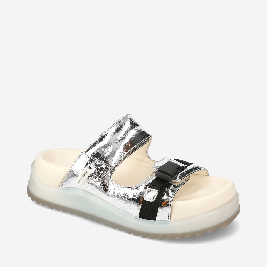 Premiata Sandali bassi M6701A in laminato silver Soddisfazione Garantita