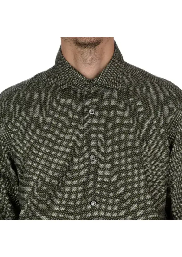 MASTRICAMICIAI | CAMICIA LUCA COTONE MICRO PATTERN VERDE Qualità Garantita