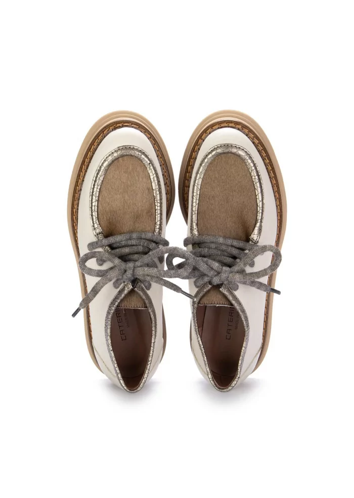 CATERINA C | SCARPE ALLACCIATE PELLE CAVALLINO AVORIO MARRONE Prezzo Ridotto