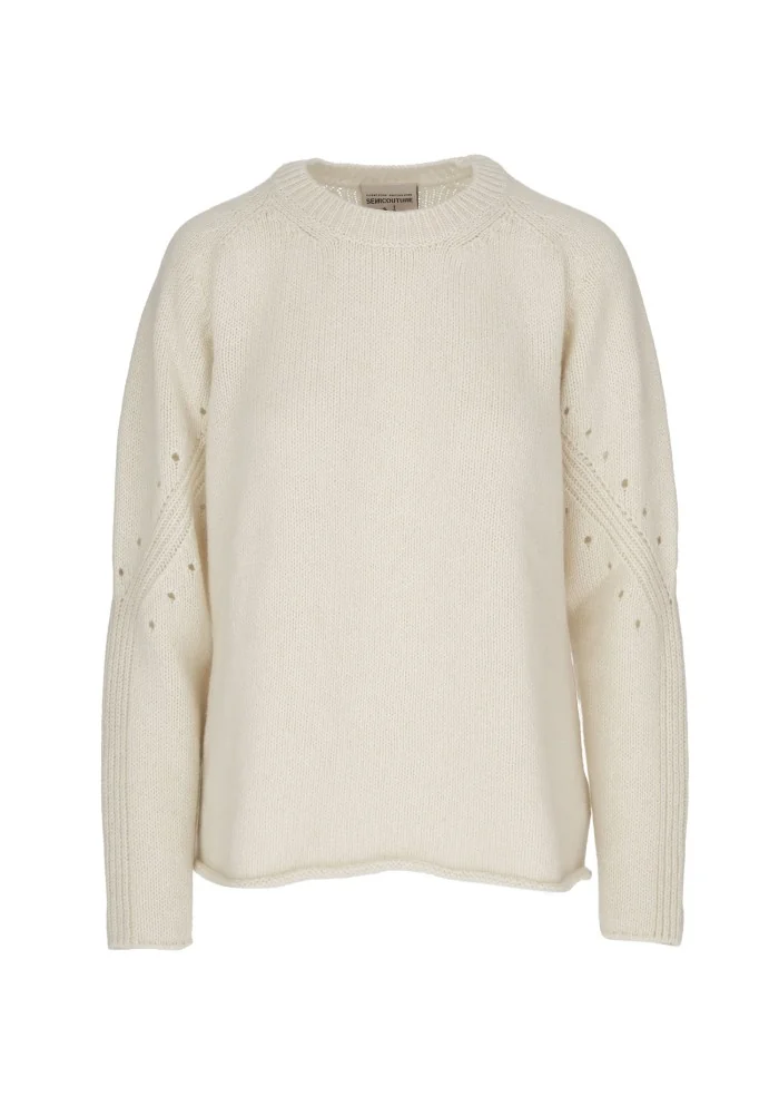 SEMICOUTURE | MAGLIONE DETTAGLI TRAFORATI BIANCO PANNA Offerta Anniversario