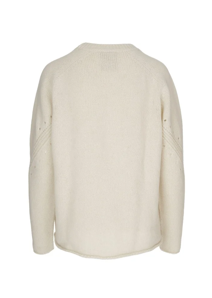 SEMICOUTURE | MAGLIONE DETTAGLI TRAFORATI BIANCO PANNA Offerta Anniversario
