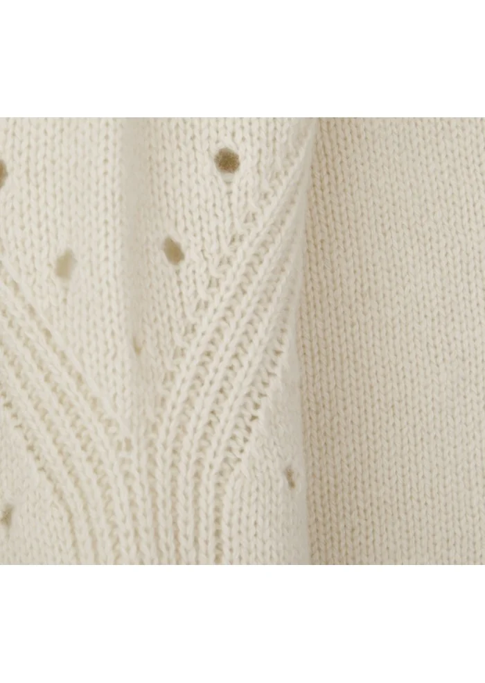SEMICOUTURE | MAGLIONE DETTAGLI TRAFORATI BIANCO PANNA Offerta Anniversario