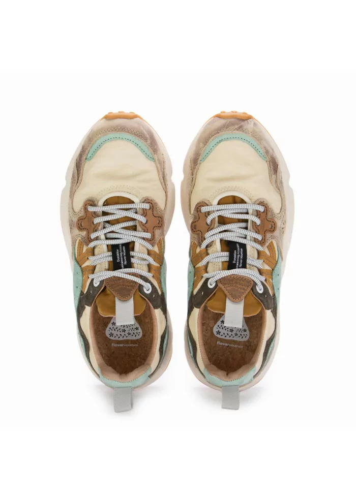 FLOWER MOUNTAIN | SNEAKERS YAMANO 3 PELLE BEIGE AZZURRO Italy