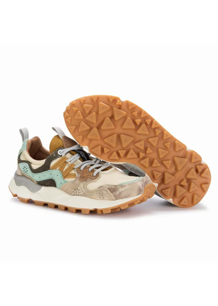 FLOWER MOUNTAIN | SNEAKERS YAMANO 3 PELLE BEIGE AZZURRO Italy