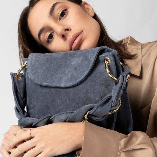 Lorenzo Mari Borsa Little Darcy Camoscio denim Saldi Di Fabbrica