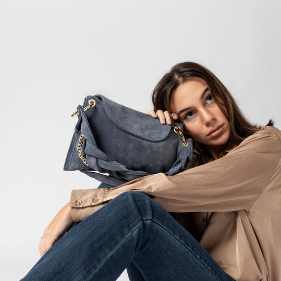 Lorenzo Mari Borsa Little Darcy Camoscio denim Saldi Di Fabbrica