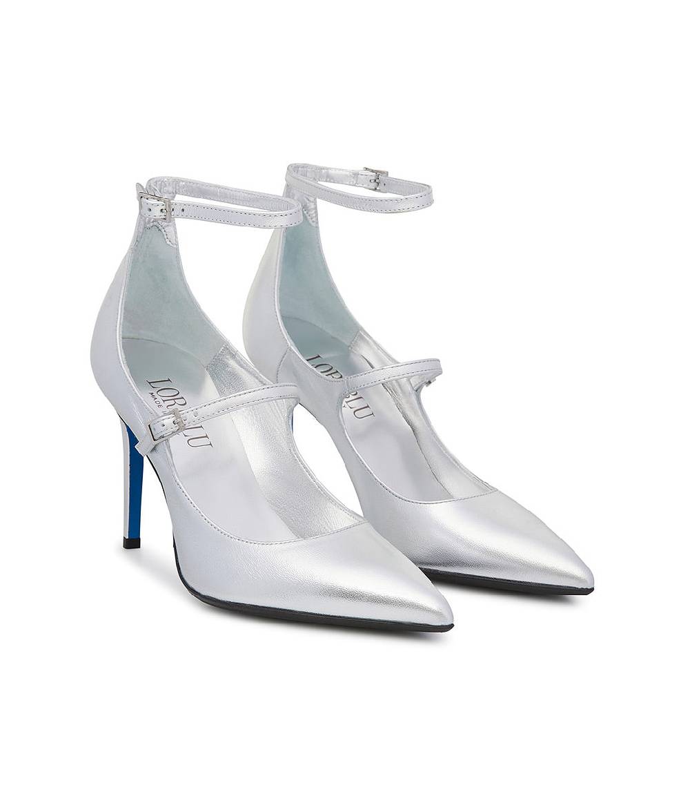 Loriblu Decollete in pelle nappa laminata argento con cinturini Vendita Calda