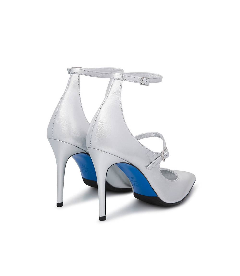 Loriblu Decollete in pelle nappa laminata argento con cinturini Vendita Calda