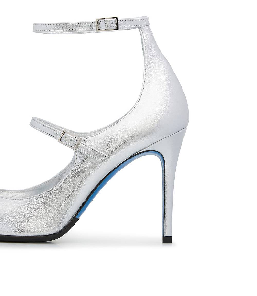 Loriblu Decollete in pelle nappa laminata argento con cinturini Vendita Calda