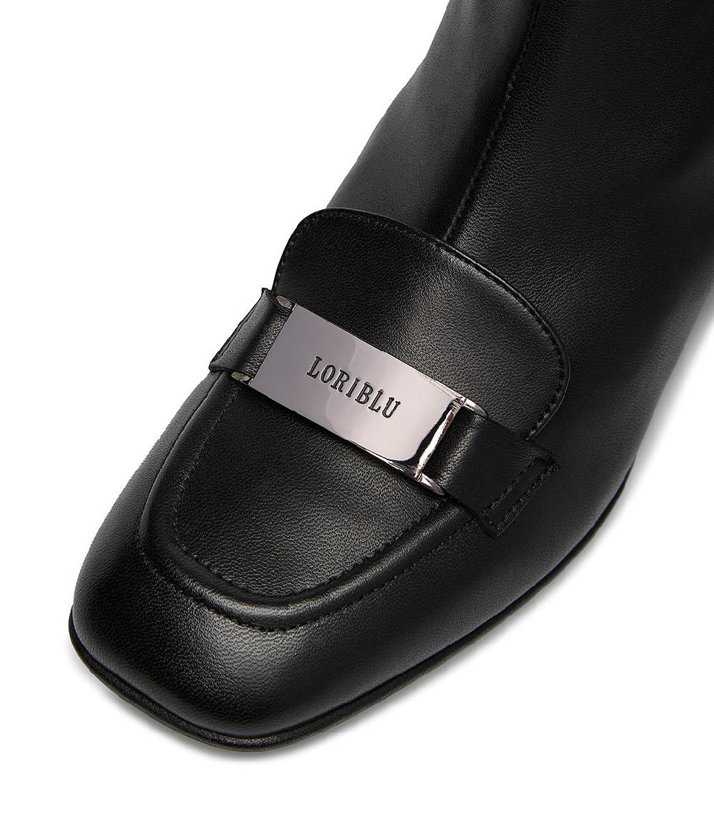 Loriblu Stivaletto nappa nero con placca Logo metal Saldi Di Fabbrica