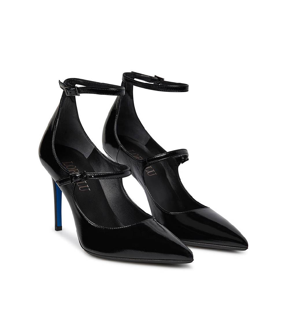 Loriblu Decollete in pelle lucida nero con cinturini In Saldo