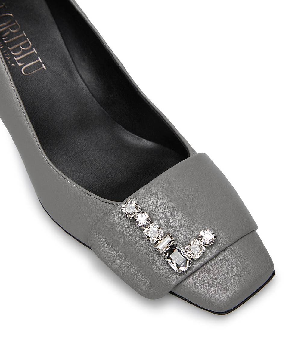 Loriblu Décolleté in nappa grigio con Logo Signature cristalli Moda