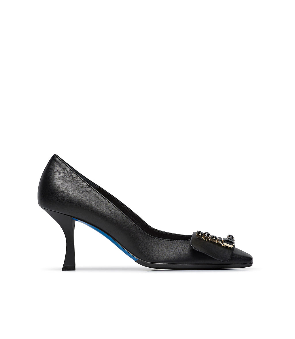 Loriblu Décolleté in nappa nero con Logo Signature cristalli 2025