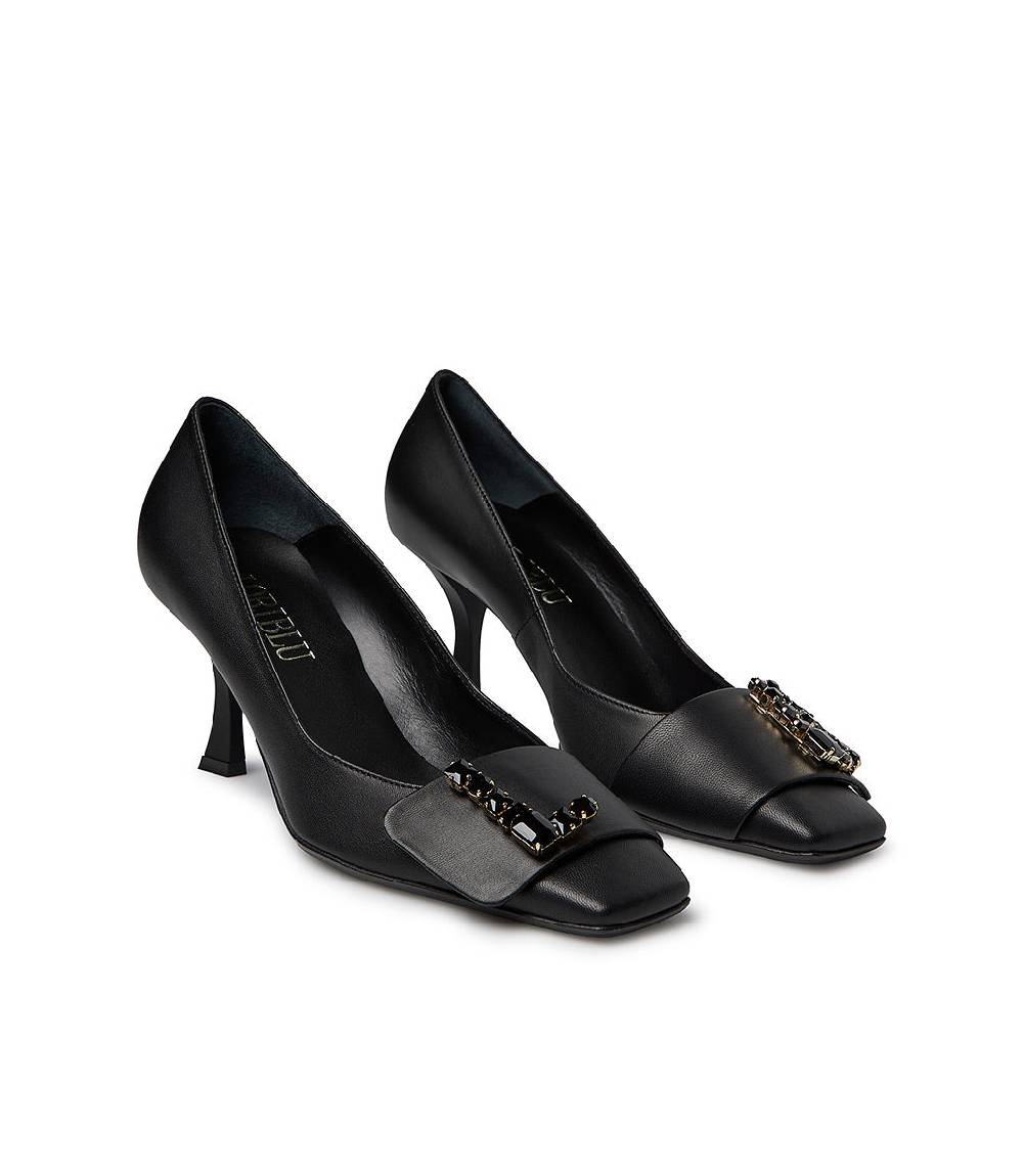 Loriblu Décolleté in nappa nero con Logo Signature cristalli 2025